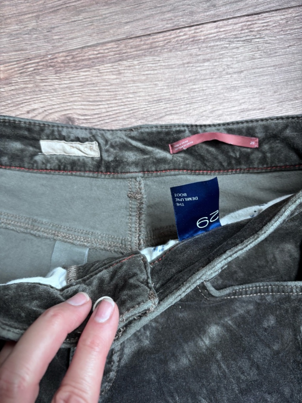 Pilcro Velvet Demi Lune Bootcut Pants Size 29 Green Gray Stretch Anthropologie - Picture 4 of 16